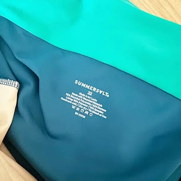 SUMMERSALT Tie Bust Colorblock Swimsuit Blue Green 22